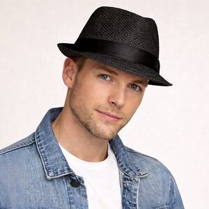 NWT Groovy Glam Black Straw Fedora Trilby Hat Size L Unisex
